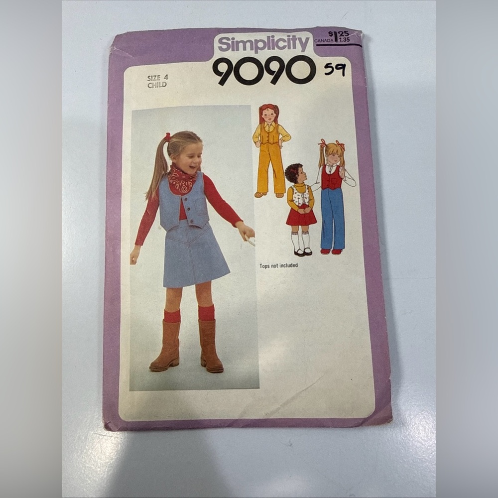 Simplicity Pattern 9090 vintage Size 4 Child's Skirt, Pants, &‎ Lined Vest Cut